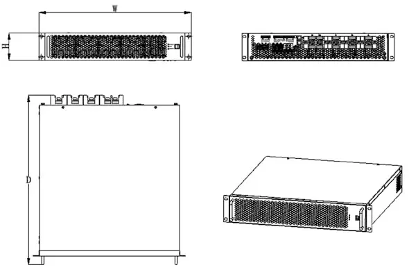Rack-mounted active harmonic filter mechanical dimensions and installation drawing