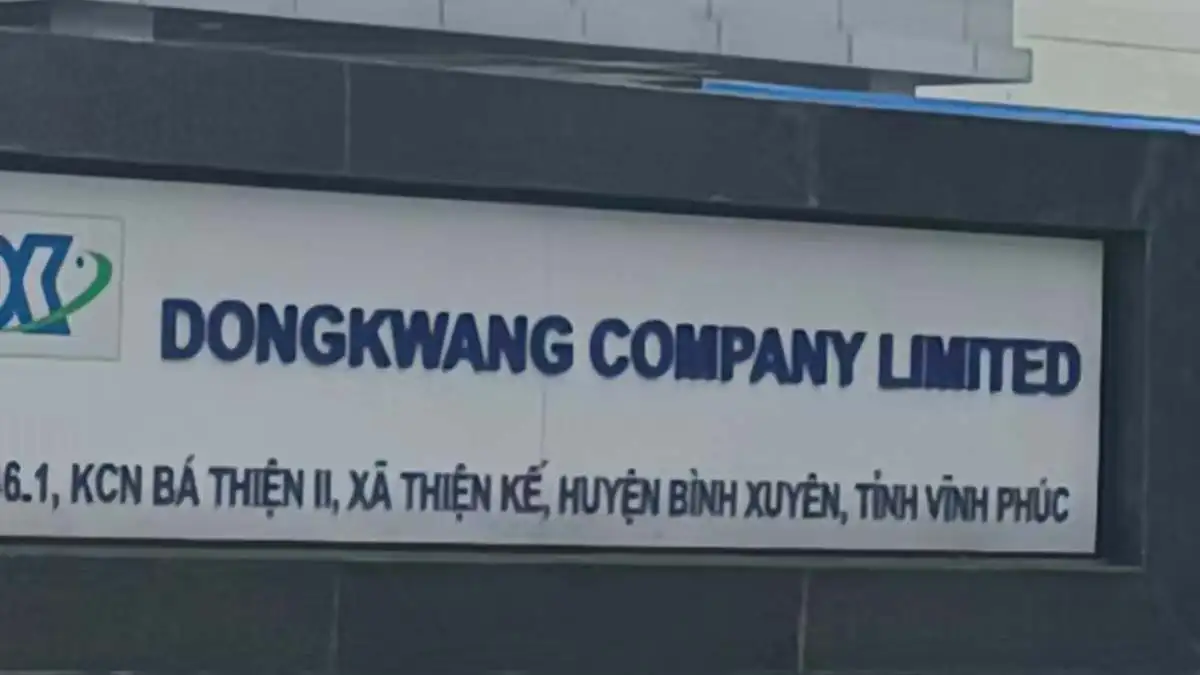 Exterior sign of the DONGKWANG COMPANY LIMITED manufacturing facility in Vietnam.