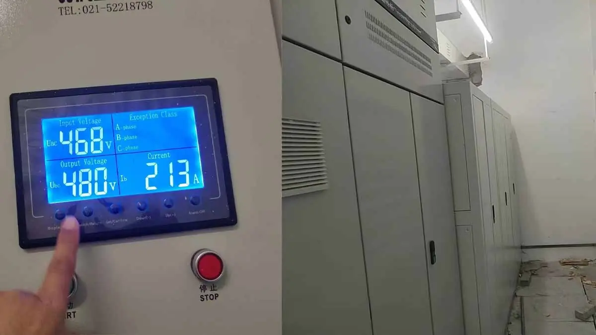 Voltage stabilizer installed in hospital electrical room