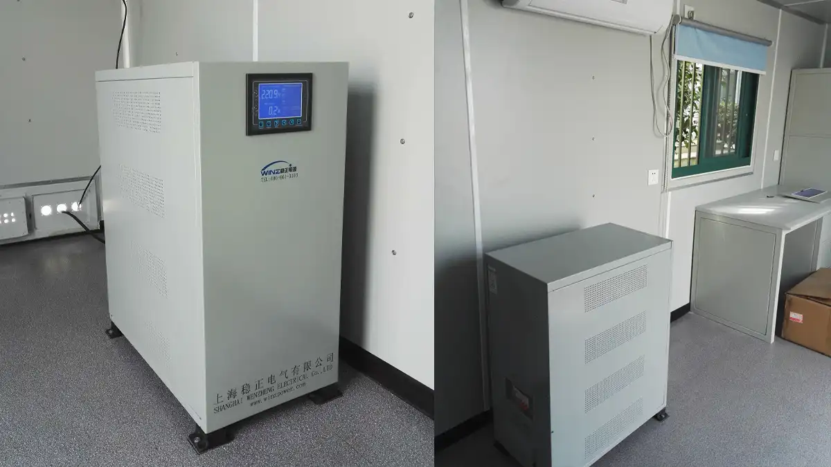 SCR static voltage stabilizer installed inside mobile satellite communication container