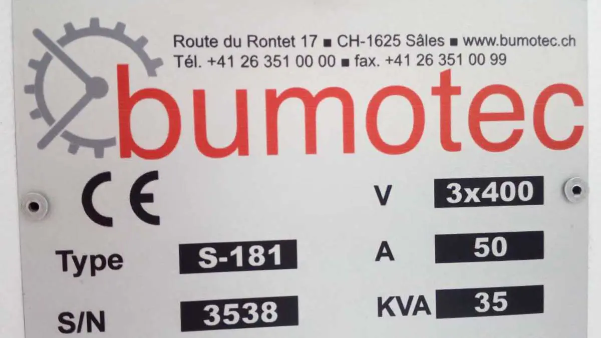 BUMOTEC S181 machine nameplate 35KVA 400V