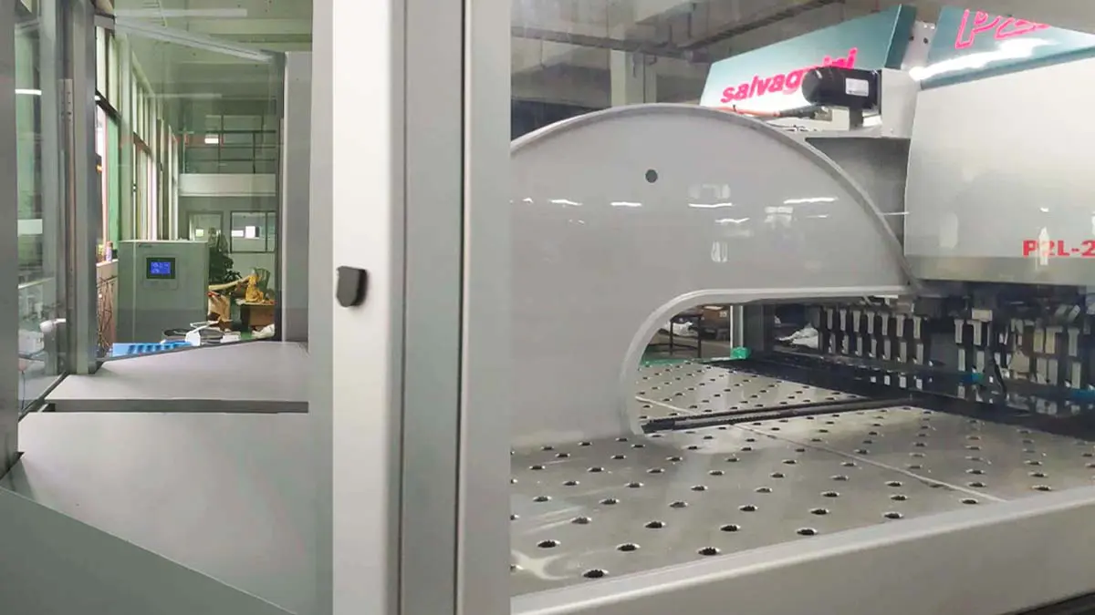 Salvagnini P2L-2120 automated panel bending system with industrial voltage stabilizer installation