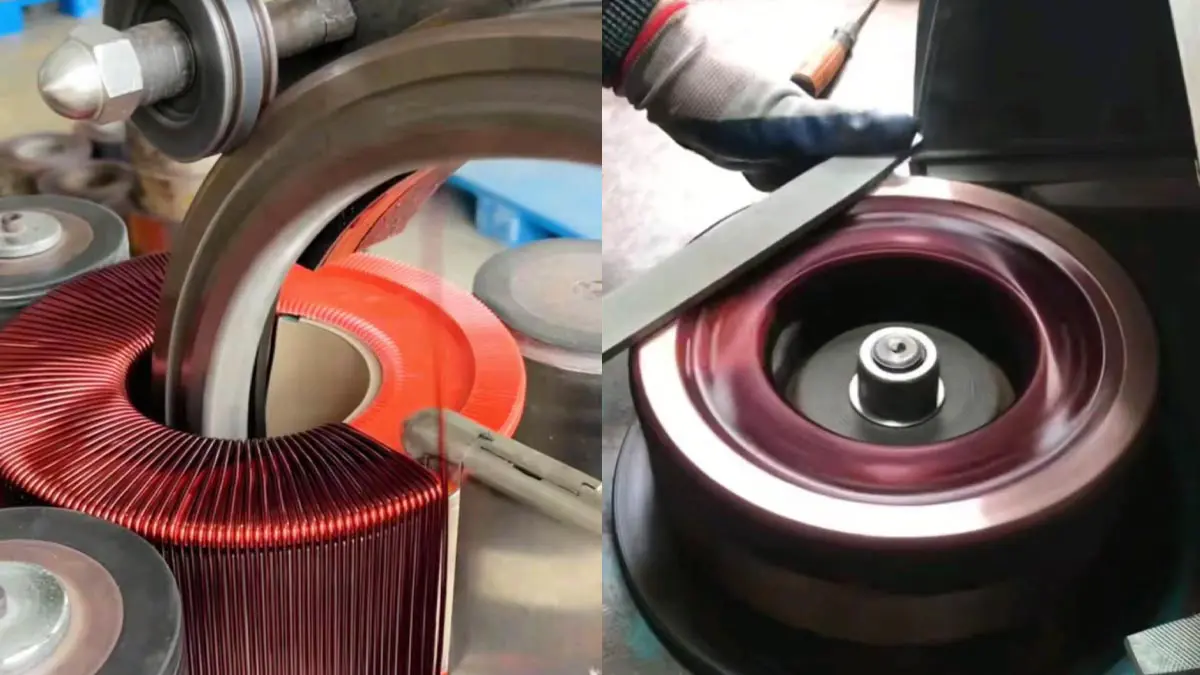 Toroidal coil finishing process for VARIAC variable transformer