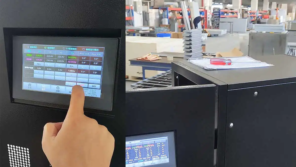 WVFP-33030KVA 30kVA variable frequency power supply used for export equipment testing.