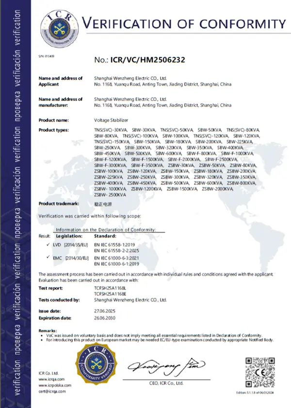 Winzele voltage stabilizer CE certification