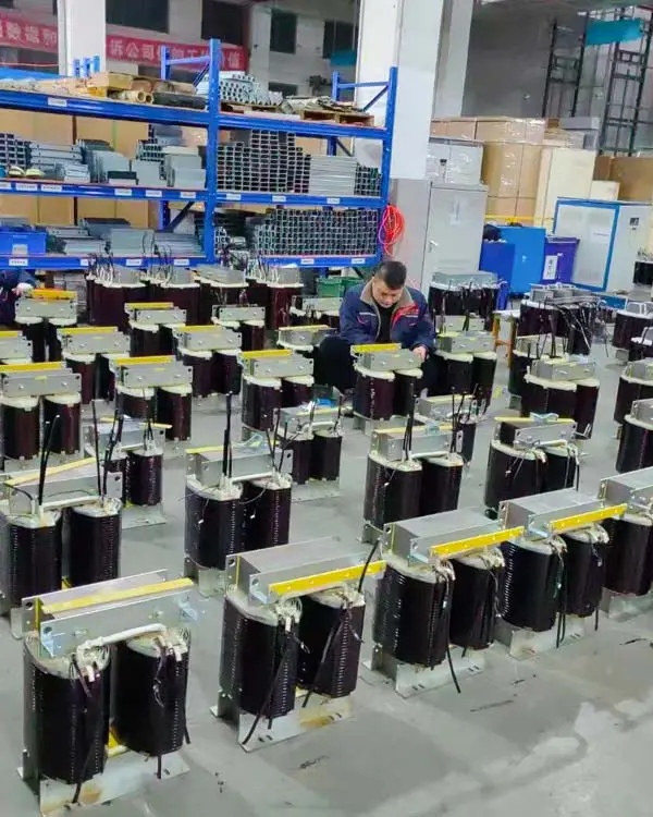 Completed three-phase dry-type isolation transformers after mechanical assembly
